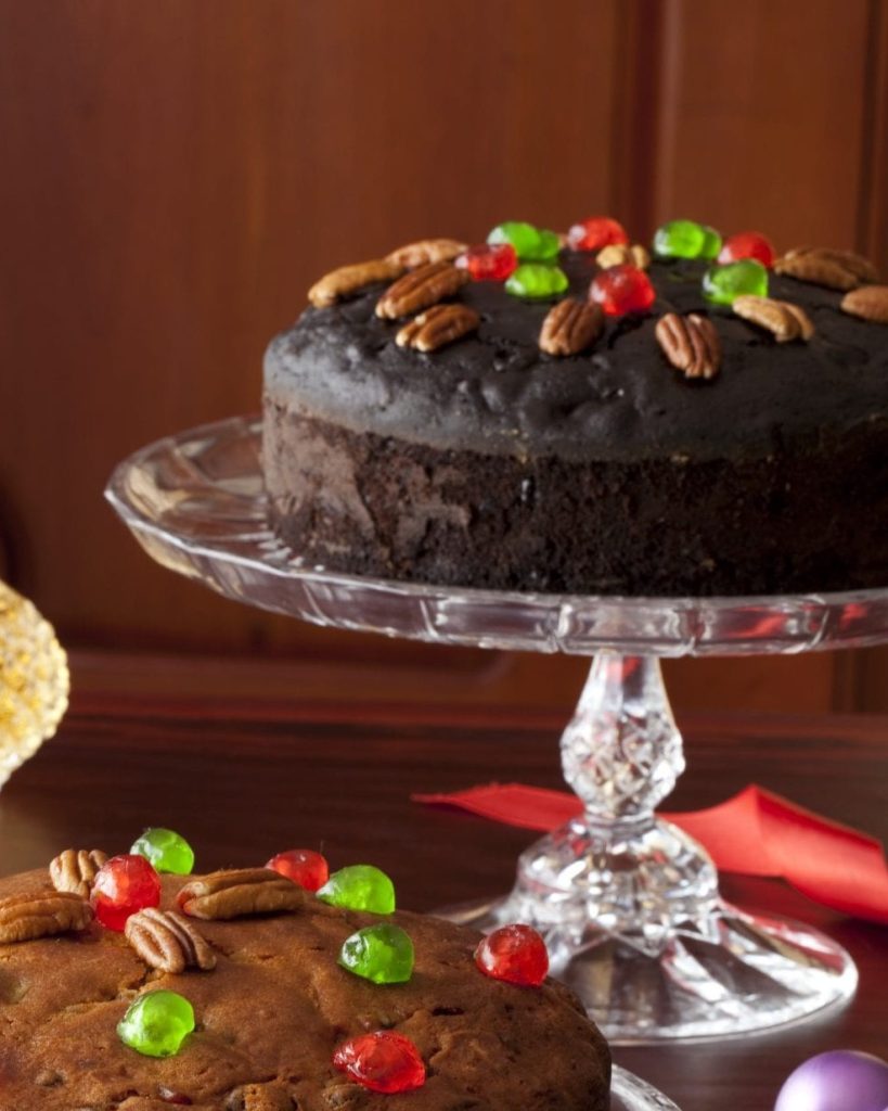 Belizean Black Cake on crystal platter